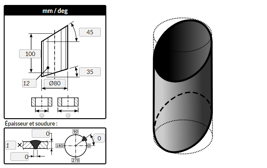 Traçage d'un cylindre coupé par deux plans opposés avec le logiciel MetalFox