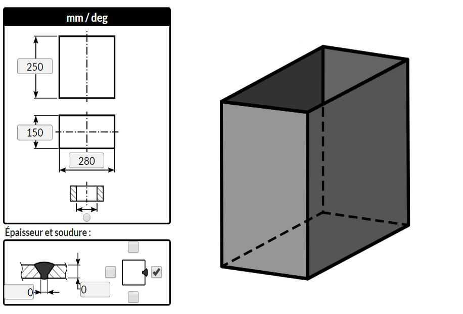 Traçage d'un rectangle droit plié de faible épaisseur avec l'outil de tôlerie MetalFox